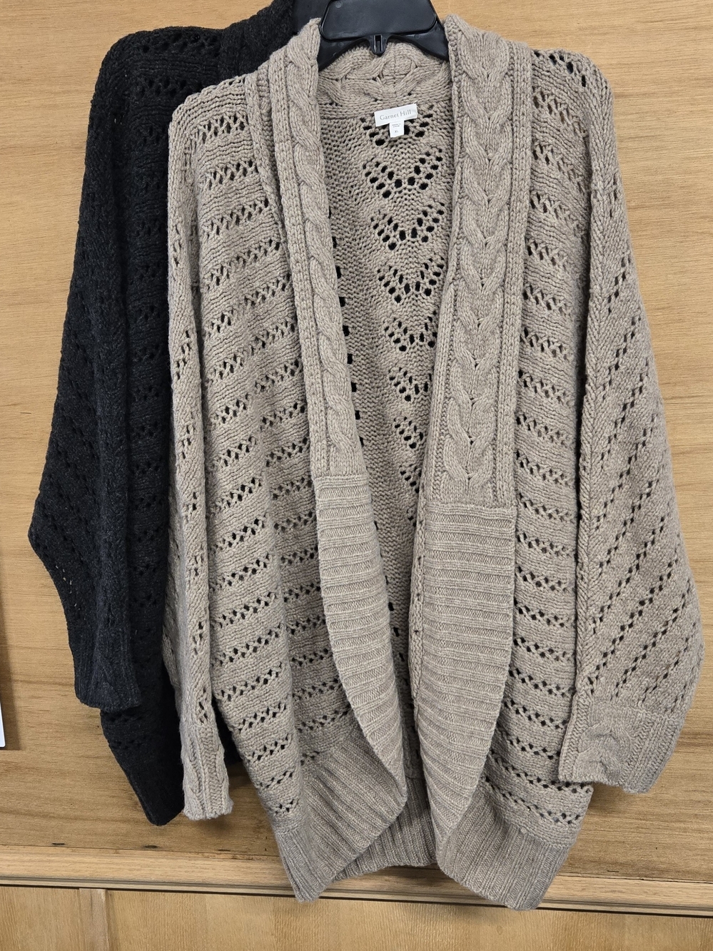 (2) Garnet Hill Merino Wool Open-Front Cable Knit Cardigan Sweaters